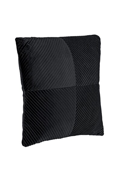 Zumzeria Pernă decorativă de iarnă din catifea neagră cu dungi în relief 45x45cm