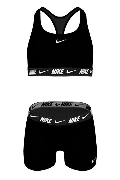 Nike Set bikini negru pentru fete, cu logo și bandă, tip racerback