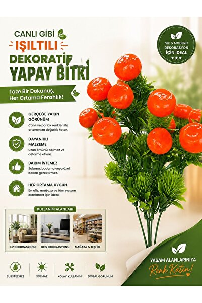 Keyfi Sepet Dekoratif Yapay Portakal Dalı Meyveli Yapay Bitki Ev Ofis Vazo De...