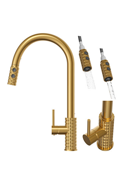 Granitan Baterie Bucatarie Snake Pro, Duza Extensibila, Aur Periat