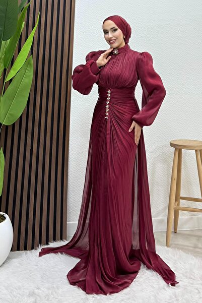 Lamia Giyim Pastel Yoryo Abiye Bordo