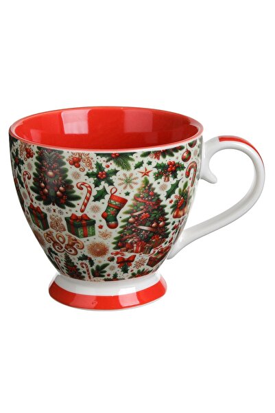 Zumzeria New Bone China Alba Rosei Christmas Mug with Decorations & Foot 420ml