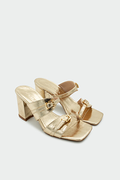 LAMİNTA Jodie Buckle Detailed Women's Gold Heeled Slippers