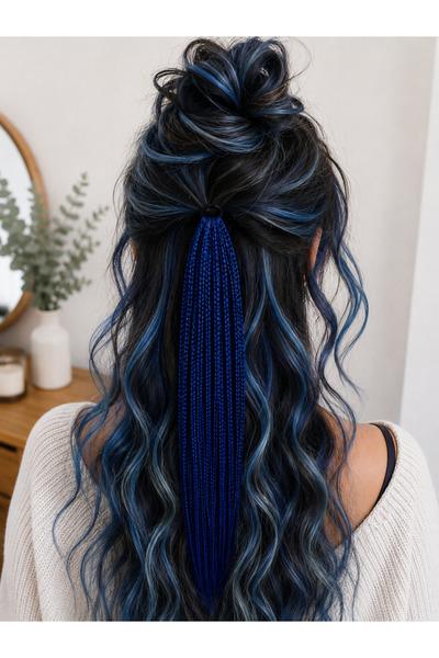 YASEMİN KAPLAN Midnight Blue Braided Hair Clip – Long Festival Style Hair Acc...
