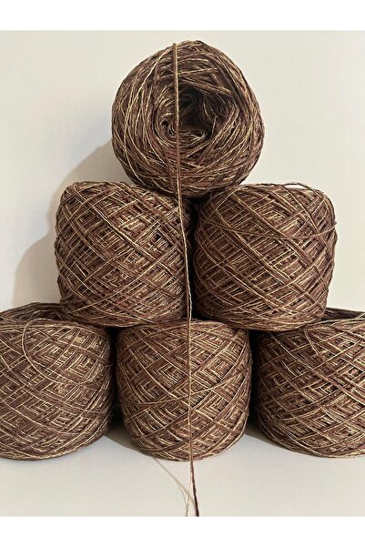 İPEK YÜN İPLİK DÜNYASI Koton Cotton Thin Crochet Knitting Yarn (Brown, Gold G...