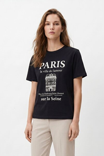 Rays Tricou negru cu mânecă scurtă și imprimeu text 8467
