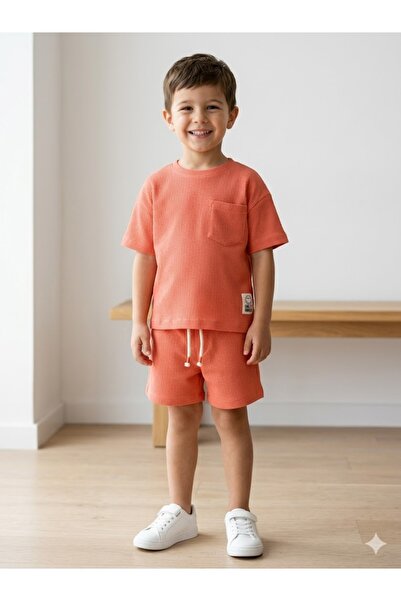 Motebarn Wear Set tricou și pantaloni scurți din țesătură Gofre pentru băieți