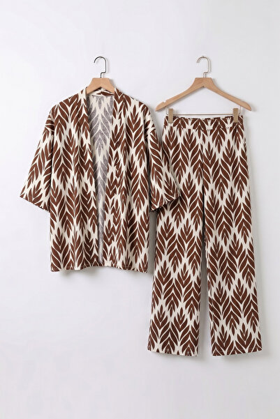 Mivoon Bürümcük Fabric Trousers Cardigan Double Set Kimono Set