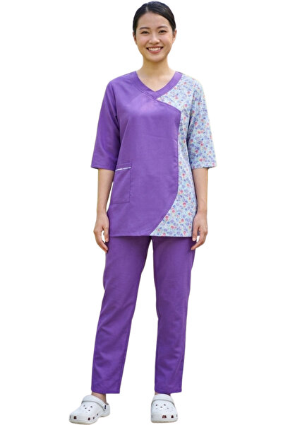 ABSHIR Housemaid/Nanny/Babysitter/Set with Print Top and Trousers, V-Neck 3/4...
