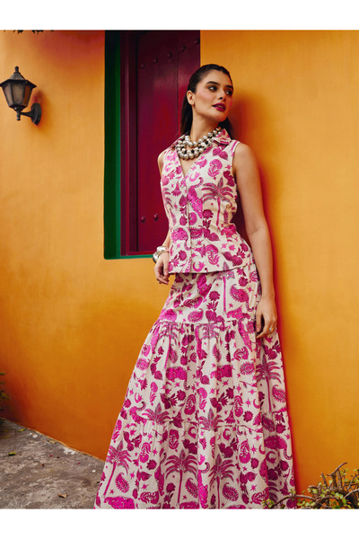 Sassafras By Styli Pink Animal Print Waistcoat and Skirt Co-Ords