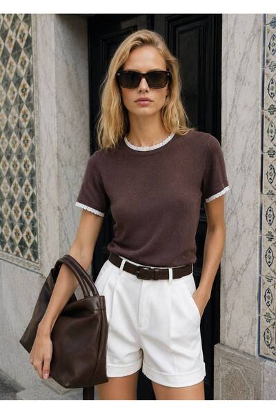 B&Y COLECTION Lace Detailed Knitwear Blouse