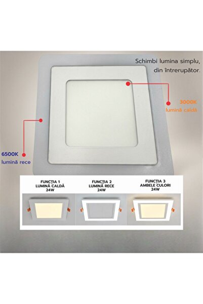 DELIGHT Square LED Spot Two Colors 18+6W 3000k-6500k Three Functions