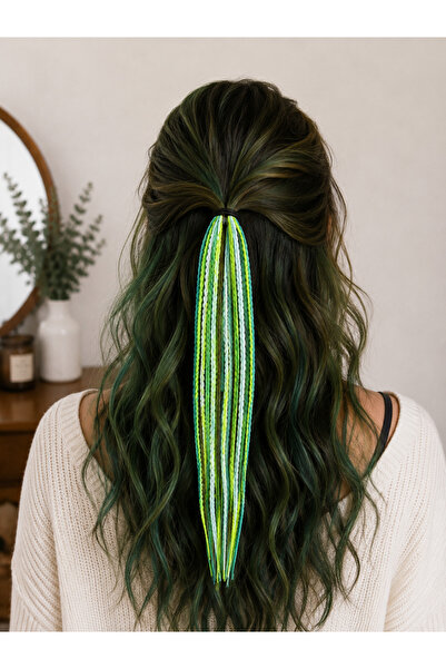 YASEMİN KAPLAN Neon Green Braided Hair Clip – Long Boho Festival Hair Accessory
