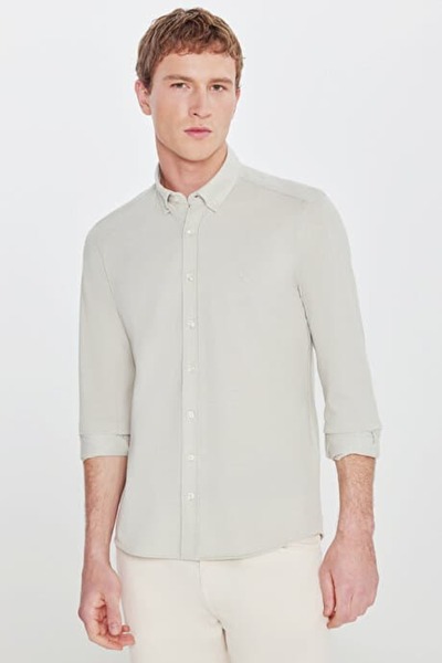 Altınyıldız Stretchable in All Directions Cotton Knitted Khaki Men's Shirt