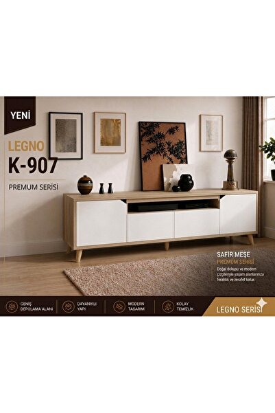 VM VERTEX MOBİLYA Legno Premium 180cm Konsol Safir Meşe-Beyaz
