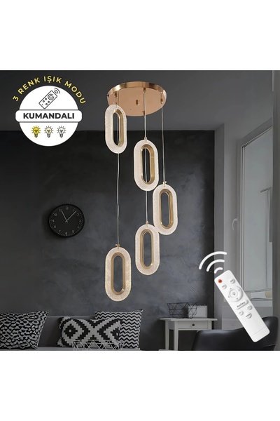 Elektroyou Eleni Gold 5'li Lüks Kumandalı Dimmerli 3 Renk Ledli Avize Modern ...