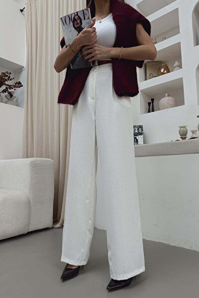 mylove Pleated Stoned Palazzo Trousers White