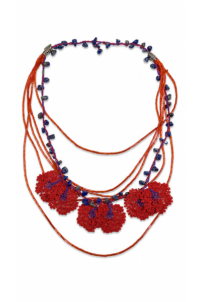 ZipZap Crimson Bloom Ethnic Floral Necklace