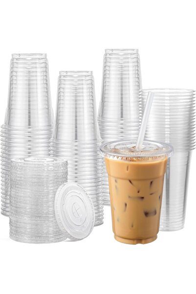 All Clear Plastic Cups with Secure Lid Set of 24 - 20 Oz. |   Perfect for Smo...