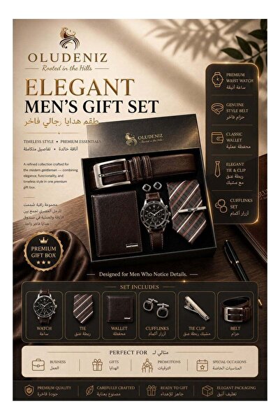 oludeniz 🕴️ Elegant 6-Piece Men’s Business Gift Set – Brown Leather Watch, B...