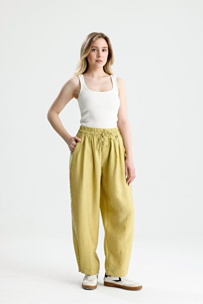 minaaise Women's Oil Green Premium Fabric Oversize Trousers 31085