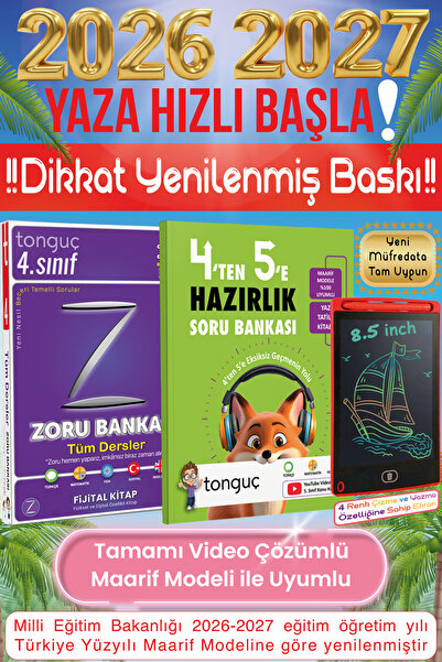 Tonguç Yayınları 4'ten 5'e Hazırlık Tüm Dersler Soru Bankası Yaz Tatili Kitab...