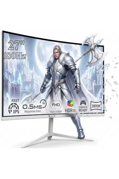 BLACK شاشة ألعاب منحنية 27 بوصة بدقة FHD، 180 هرتز، شاشة كمبيوتر 1080P (1920x...