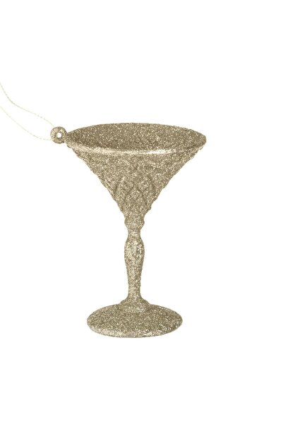 Zumzeria Christmas Tree Ornament Cocktail Glass with Beige Glitter 9cm