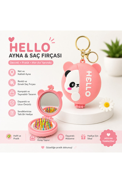 Prlk toys سلسلة مفاتيح هيلو آينا وفرشاة الشعر - مشط جيب صغير قابل للطي