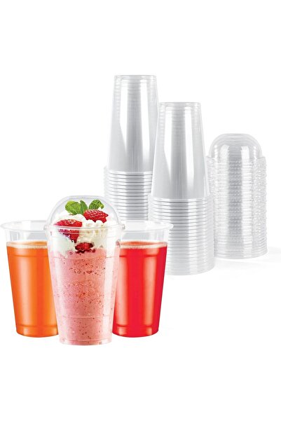 All Clear Plastic Cups with Dome Lids (12 Pack) - 14 oz - Milkshake & Juice C...
