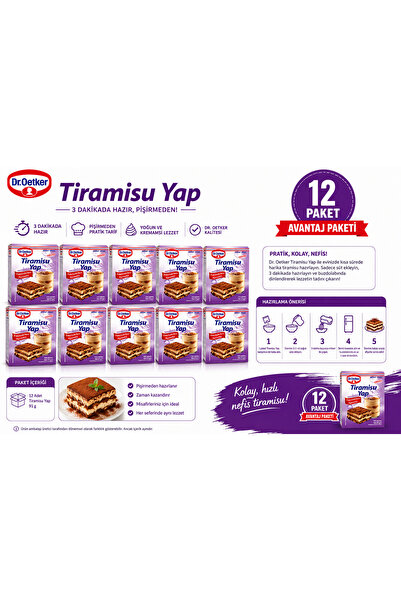 Dr. Oetker Tiramisu Yap 91g 12’li Avantaj Paketi – 3 Dakikada Hazır, Pişirmed...