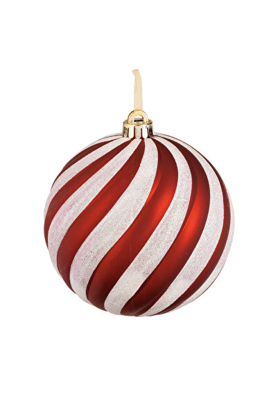 Zumzeria Ornament de brad Glob roșu cu dungi albe, tip bomboană, Ø20cm