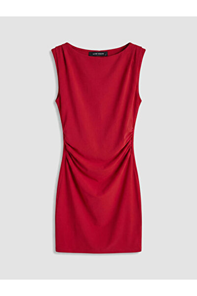 LC Waikiki Rmz Gi̇yi̇m Farkiyla Wide Roba Collar Gathered Crepe Mini Dress