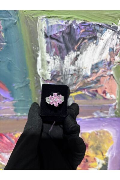 Tasarım PEMBE KUVARS TAŞLI ÇİÇEK 925 AYAR GÜMÜŞ YÜZÜK