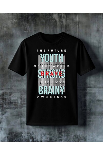 COMVİCHO Youth Strong Brainy Printed Oversize T-Shirt