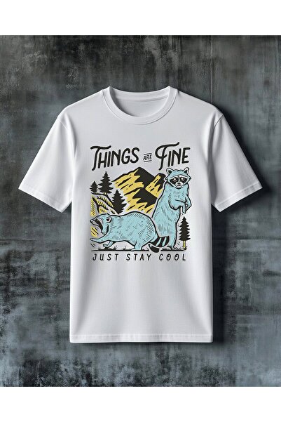COMVİCHO Things Are Fine Raccoon Printed Oversize T-Shirt