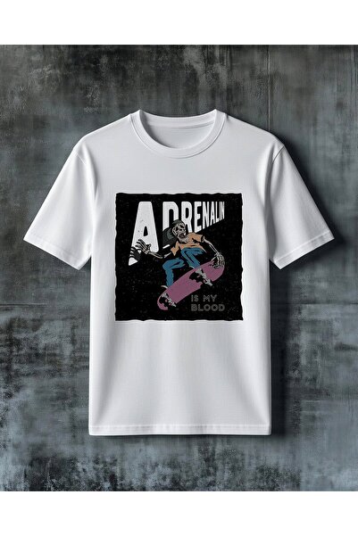 COMVİCHO Adrenalin Skateboard Printed Oversize T-Shirt