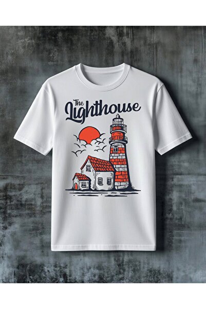 COMVİCHO Lighthouse Sea House Printed Oversize T-Shirt