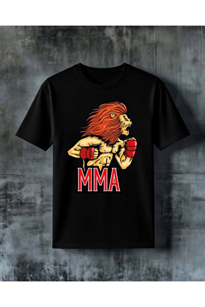 COMVİCHO تي شيرت كبير الحجم مطبوع عليه شعار MMA Lion Strong