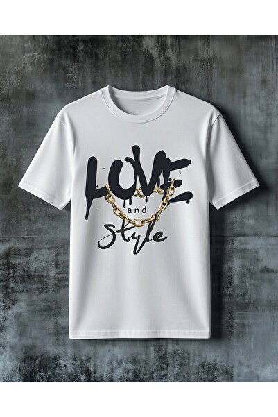 COMVİCHO Love and Style Chain Printed Oversize T-Shirt