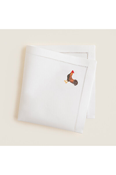 Chakra Cock Embroidered Napkin 40X40 cm White