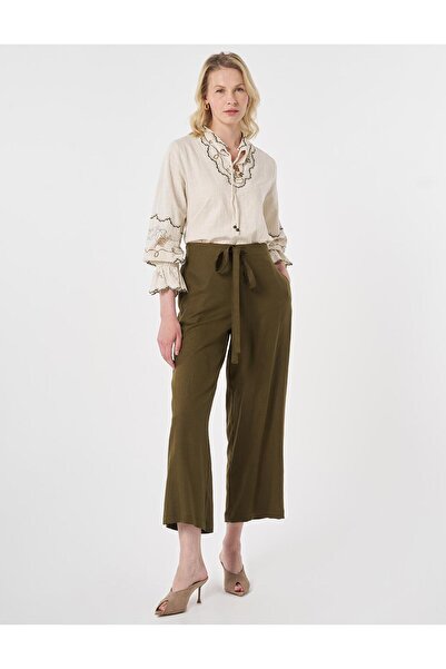 Kayra Lace-Up Linen Lyocell Trousers Dark Khaki