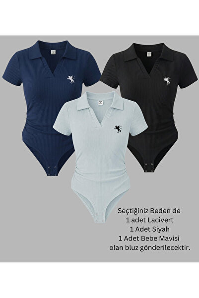 Gofeel Women's 3-Piece Polo Collar Ribbed Lycra Premium Bodysuit