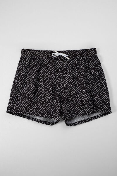 MARKAPIA Men's Beach Written Mesh Black Swim Shorts with Pockets