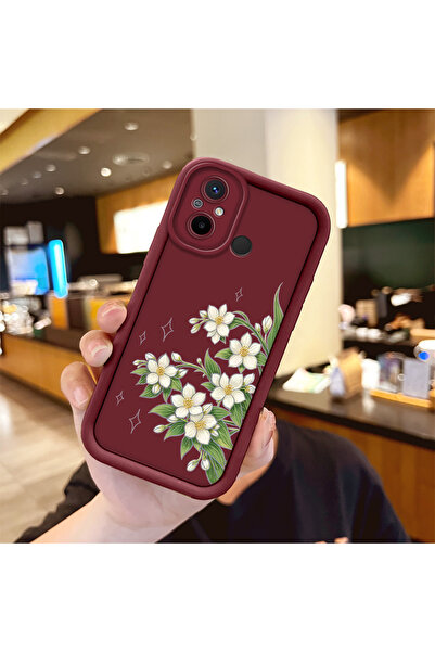 ucuc Redmi 12C Uyumlu Darbeye Dayanıklı Kamera Korumalı Bordo Silikon Baskı D...