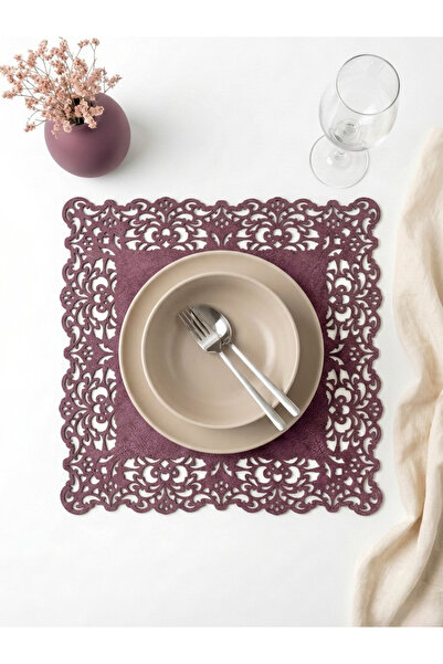 Ergüven Home Plum Color Suede Fabric American Service Placemat 35X35 cm Squar...