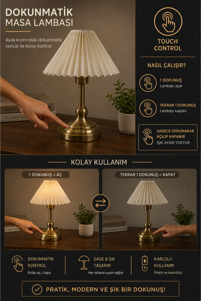 Lumexx LUNA DOKUNMATİK ESKİTME PİLELİ KREM MASA LAMBASI