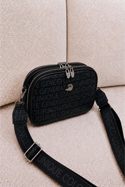MILANOFOX Women's Black Written Multi-Compartment Cross Shoulder Bag with Adj...