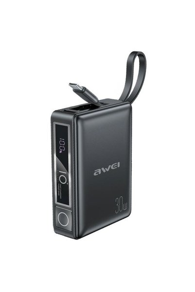 AWEI Power Bank cu cablu încorporat P87K 10000mAh negru/negru 30W