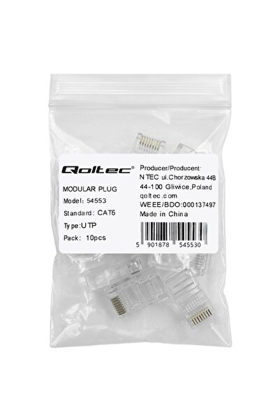 Qoltec Conectori modulari RJ45 |   CAT6 |   UTP |   Contacte ambalate |   10 ...